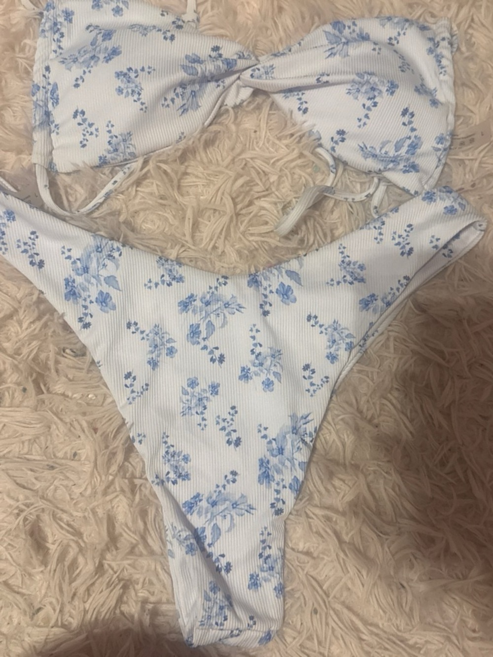 Light Blue Floral Ribbed Bikini Set